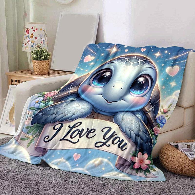 1pc Turtle Printing Lightweight Flannel Blanket, Comfortable and Warm Blanket, for Camping Sofa Bed and Couch Office, in All Seasons