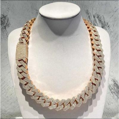 15mm Prong-Set Miami Cuban Chain Necklace, Double-Row Diamond-Set Square Cuban Chain Collar Jewelry