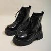 Fashion British Patent Leather Platform Motorcycle Boots for Women Designer Soft-soled Increase Women's Shoes Fashion Ankle Boots Female