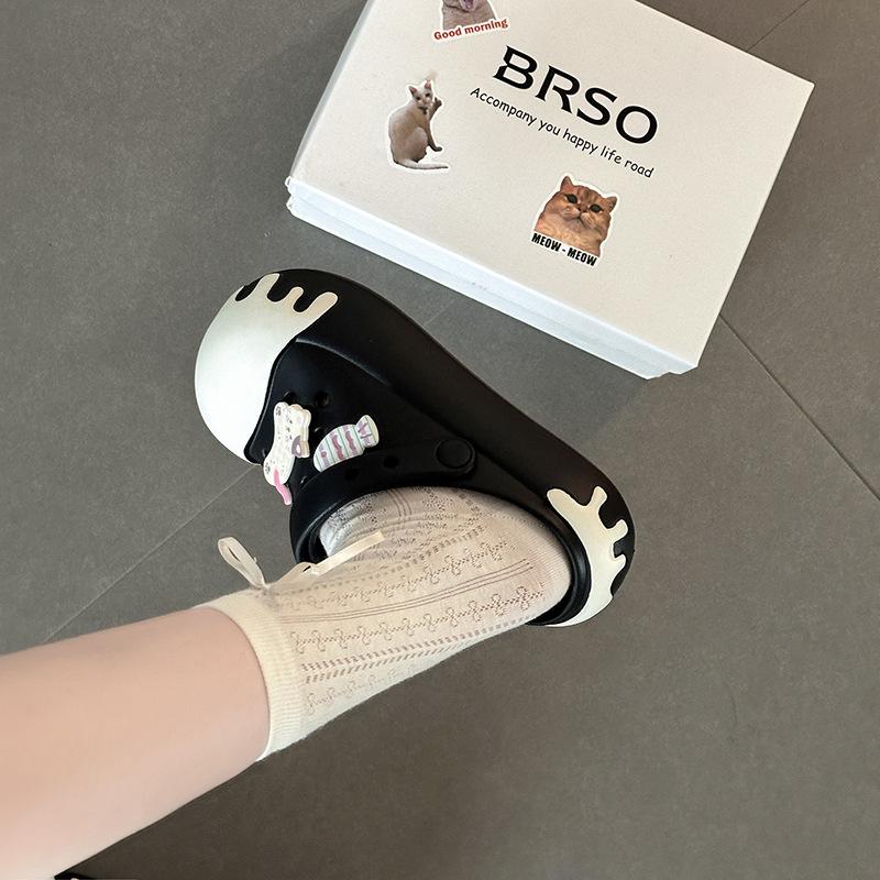 [BRSO] Cute cartoon sweet kitten two wear hole shoes, women wear thick-soled heightening beach sandals
