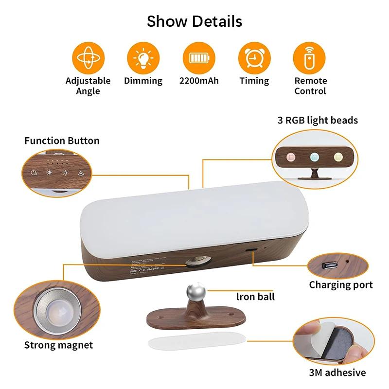 Smart LED Light, 3 Color Temperatures, 5-Level & Stepless Dimming, Remote & Touch Control, USB-C Rechargeable, Adjustable Angle