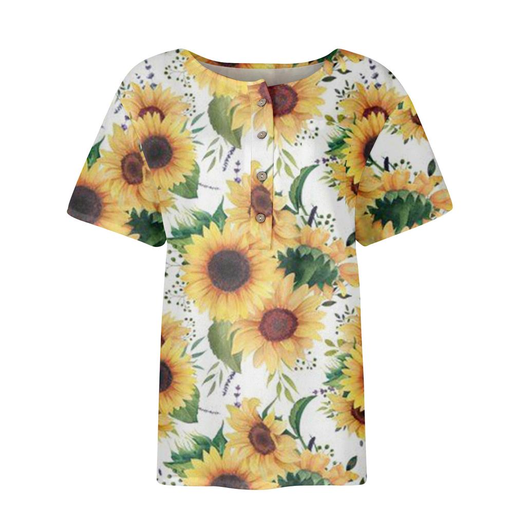 Women's Fashion Printed Pattern Button Down Chest Pocket Short Sleeve Shirt