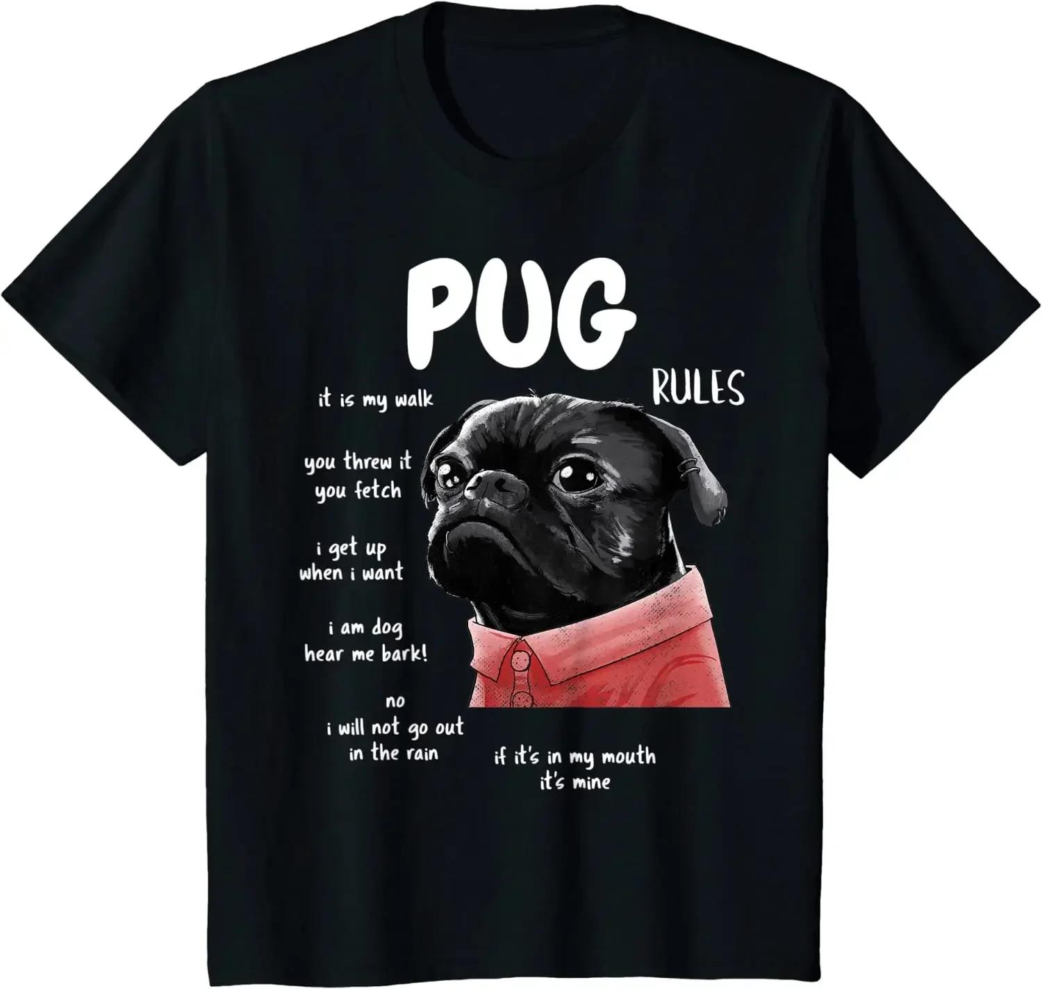 

Милый кавайный забавный черный мопс собака правила подарки мужчины женщины дети футболка хлопок ежедневный четыре сезона большой размер футболки футболки 4XL