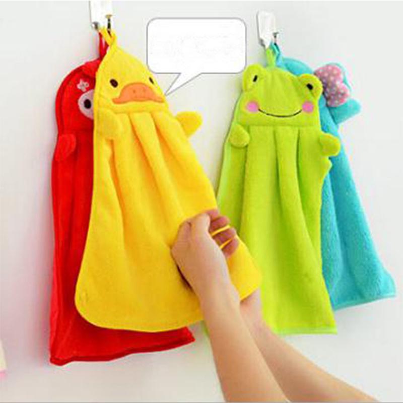 2pcs Coral Fleece Hand Towel Plush Cartoon Animal Hanging Wipe Bathing Towel