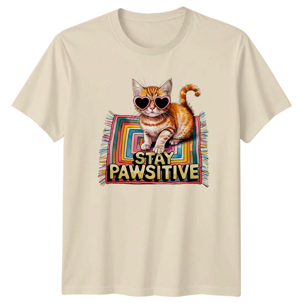 Stay Pawsitive Cat TShirt Funny Kitty Heart Glasses Animal Pun