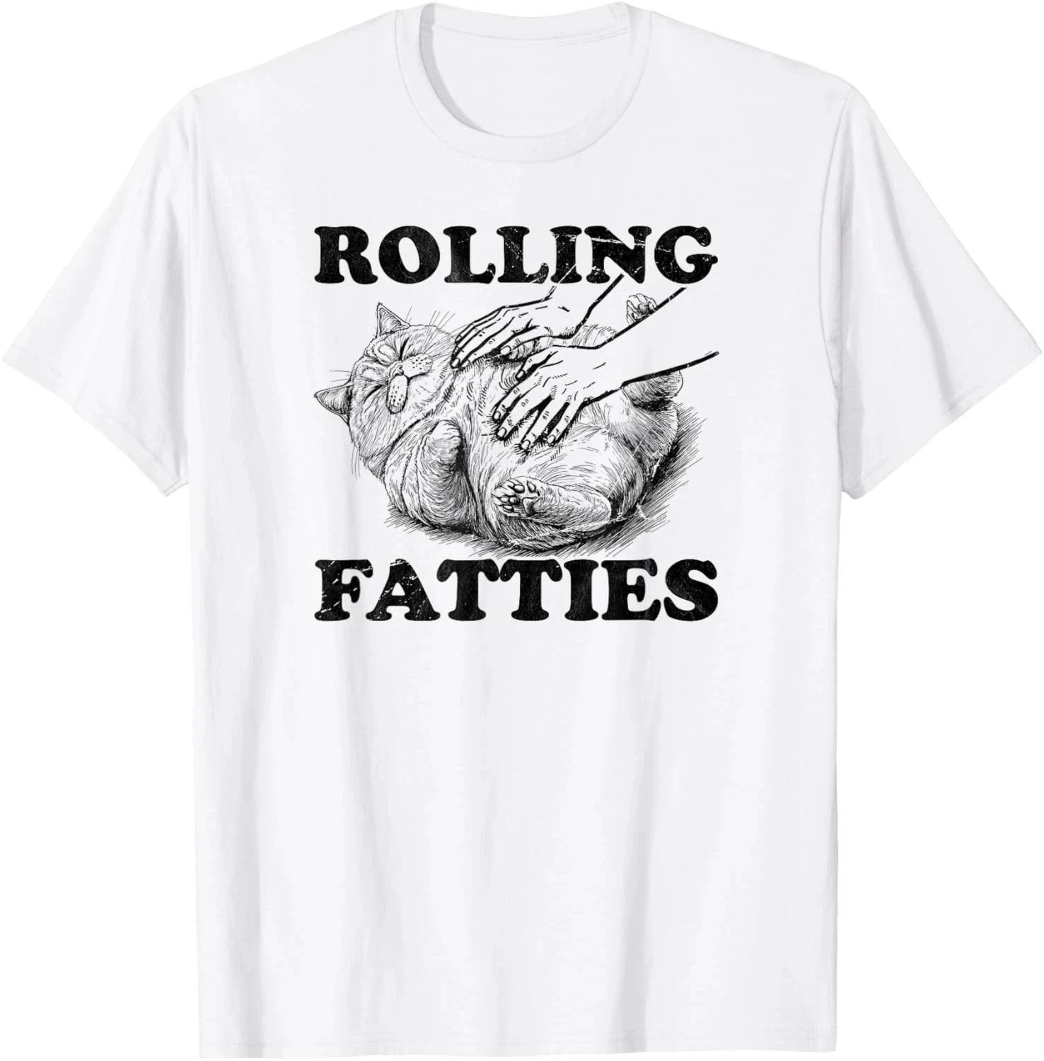 Rolling Fatties cat funny cute cat lover Kitten Owner retro T- Shirt L