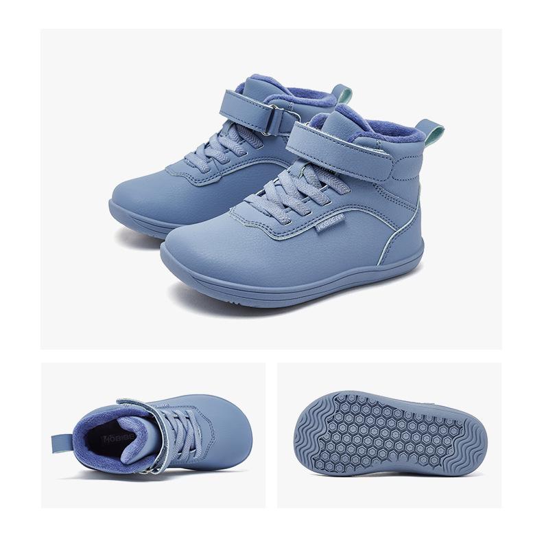 Habi Bear Winter Leather Ankle Boots for Kids, Plus Velvet Cotton, Cold-Proof Walking Shoes for Boys & Girls