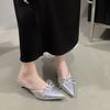 Fashion Pointed Bow High-heeled Half Slippers Women's New Summer Baotou Shallow Mouth Sexy Thin-heeled Sandals and Slippers