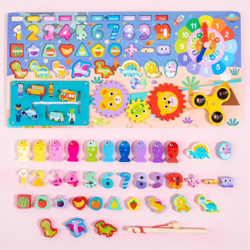 Montessori Logarithmic Board Magnetic Fishing Game Wooden Kids Digital Cognition Toy for Toddlers Sensory Training Use