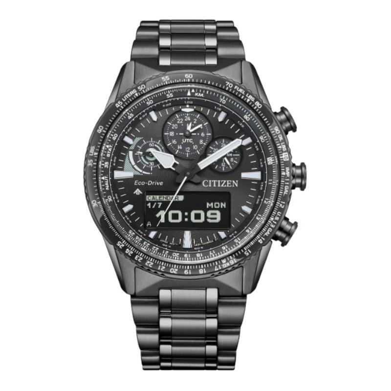 Citizen Men's Black Eco-Drive Series 200 Meters Waterproof Solar Quartz Steel Strap 43Mm Watch Dial Jv2005-58E