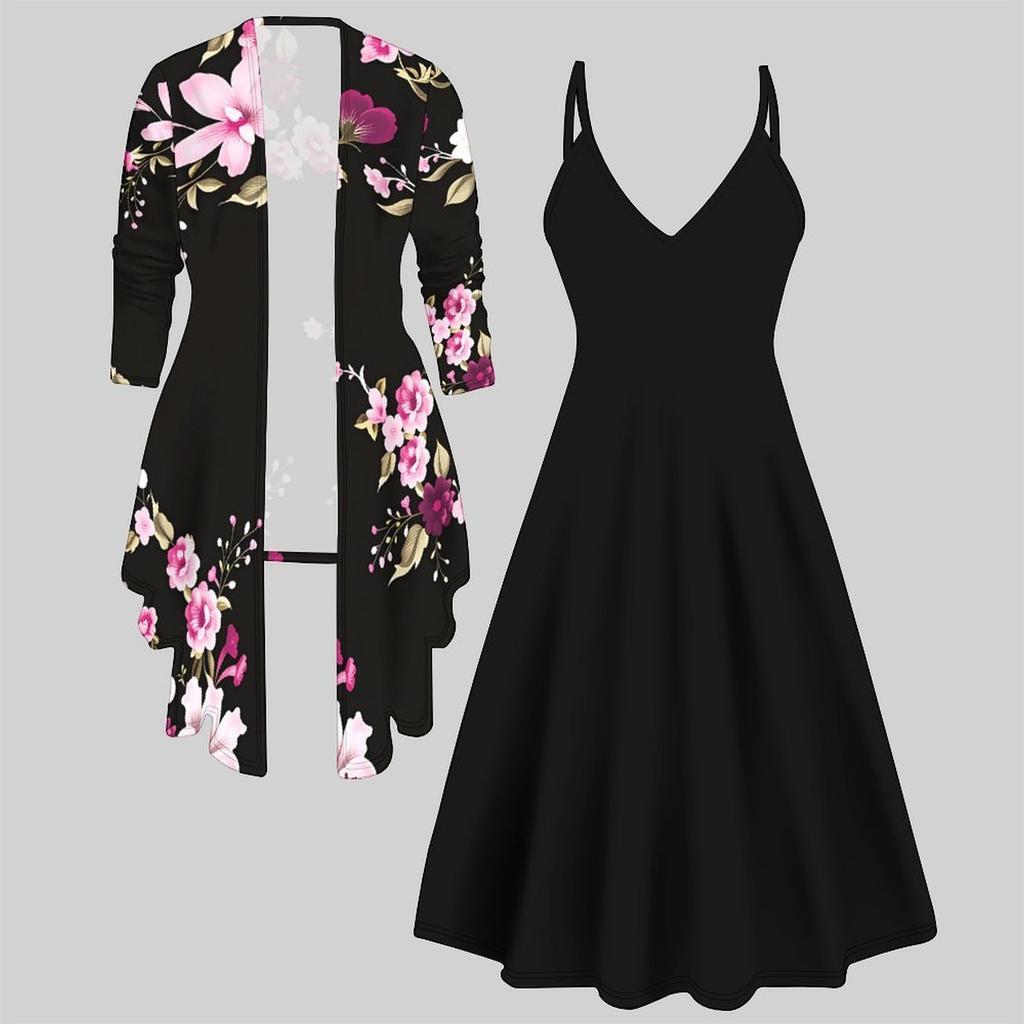 3D Printed Set Dress Coat , Double Spelling with Diverse Colors and Shapes Fashion Print,suitable for Various Scene Fashion Styles