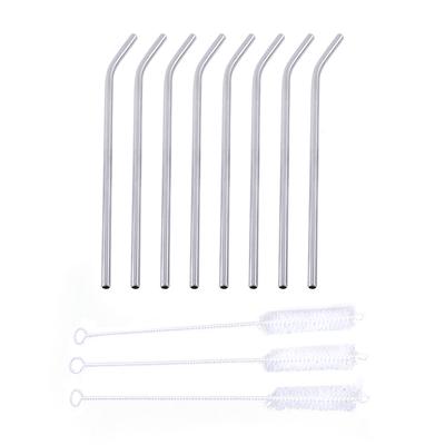 8PCS Stainless Steel Metal Drinking Beverage Straws Set W/ 3 Reusable Cleaning Brushes Kit