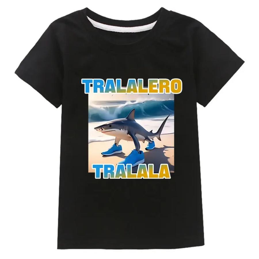 Tralalero Tralala divertido Shark Meme Cotton tops T Shirt Kids tracksuit Summer boys Girls Short Sleeve printing round neck