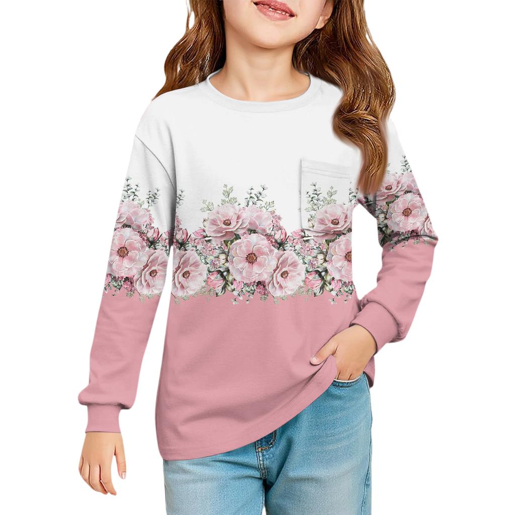 Girls' Long Sleeve Blouse - Round Neck Soft Waist Tunic