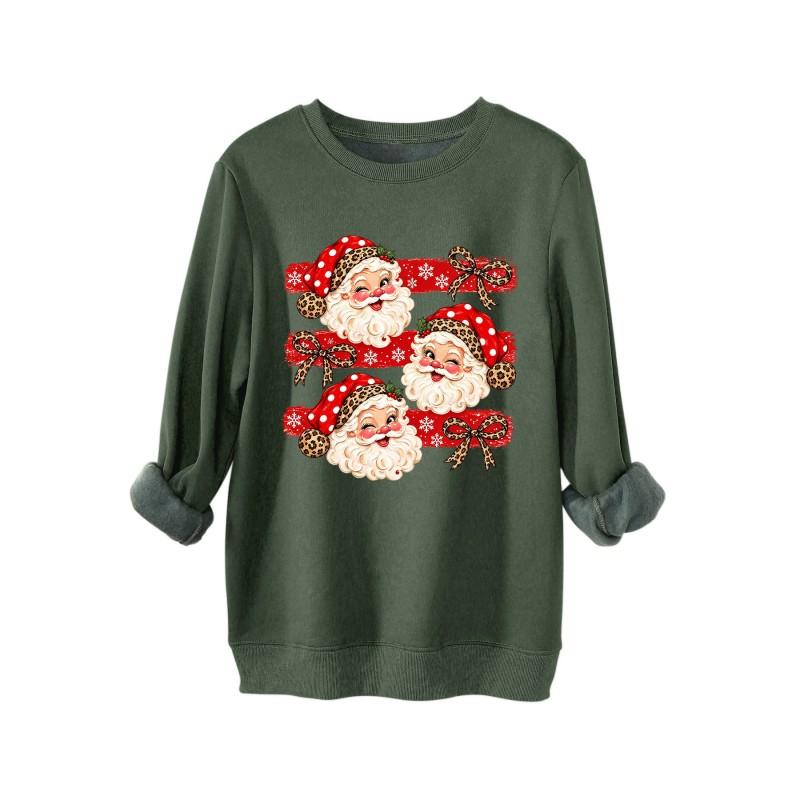 Womens Thick Hoodie Leopard Print Bow Santa Snowflake Graphic Round Neck Loose Fit Casual Winter Sweatshirt