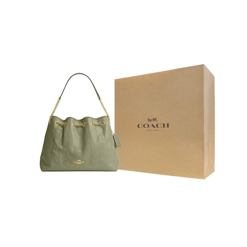 Coach Evelyn 34 Quilted Detail Leather Tote Shoulder Bag Large Women Bags Gray-Green CDR00-IMPST
