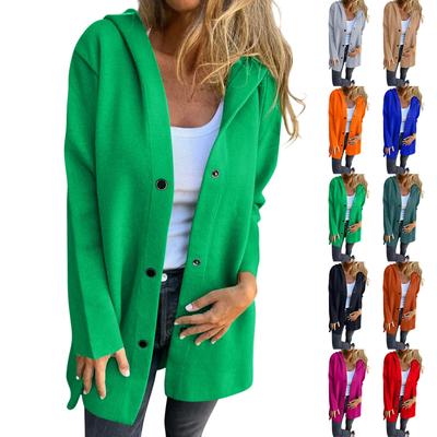 Women's Casual Fashion Solid Color Long Sleeved Pocket Casual Single Breasted Hooded Jacket