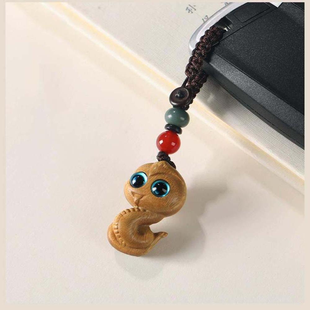 Mini Zodiac Snake Keychain Waterproof Green Sandalwood Phone Chain Ornament  Women