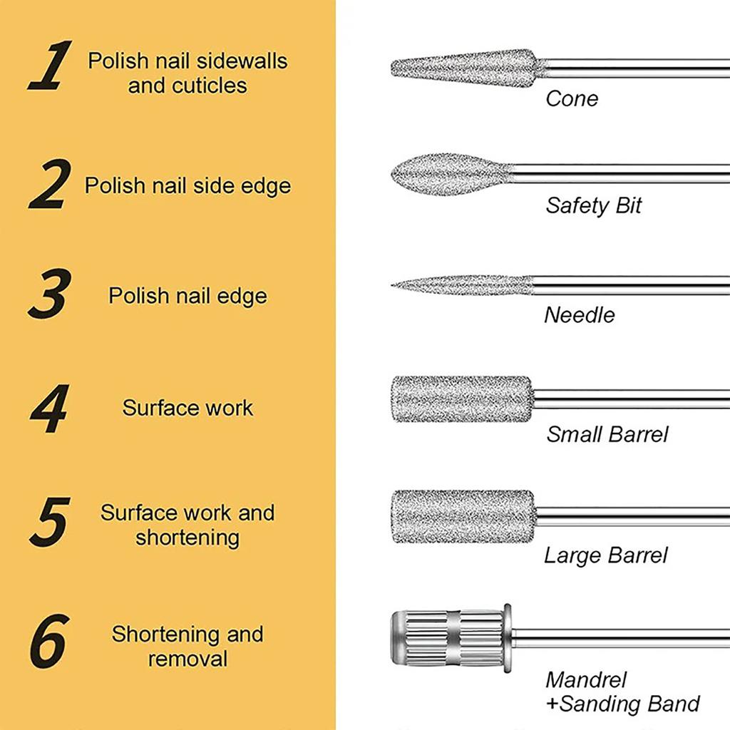Nail Drill Bit Set 6-piece Milling Cutter Polishing and Removing Accessories As Dead Skin Tools Nail Art Pedicure Manicure Tools