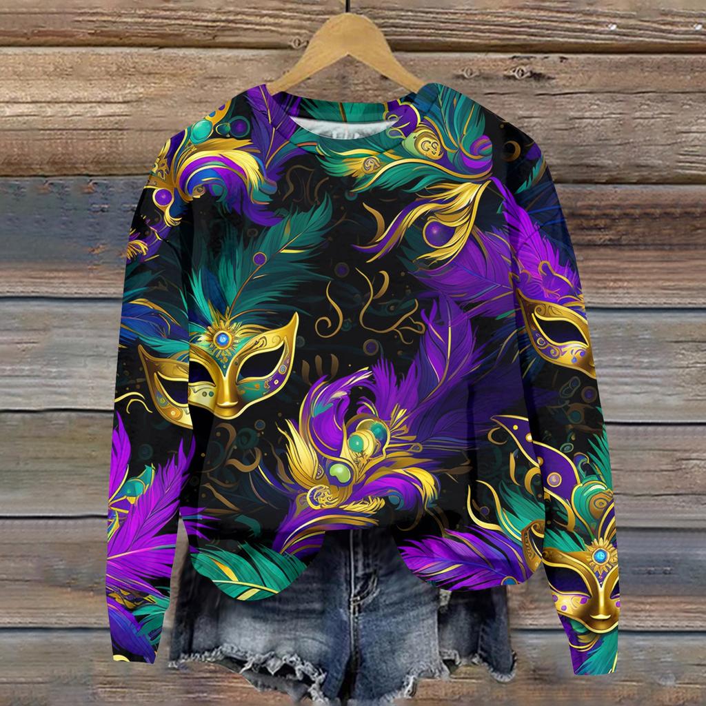 Damenmode Bedrucktes Langarm Locker Rundhals Sweatshirt Top