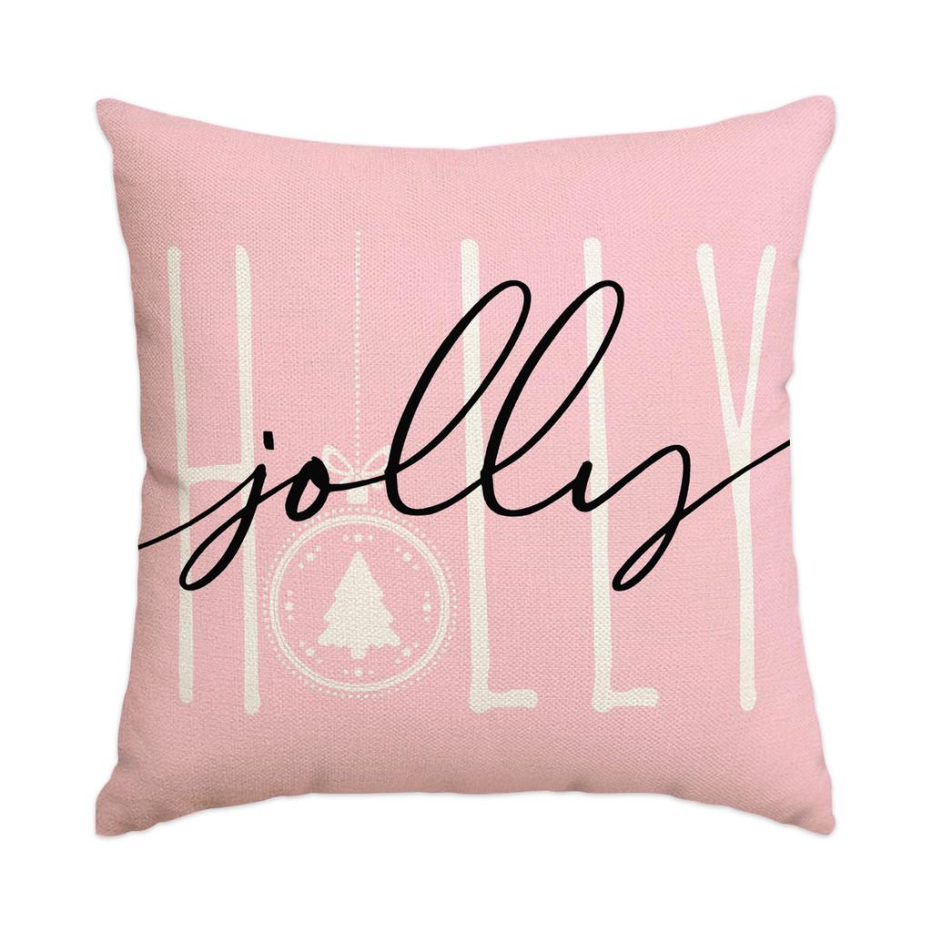 1/4Pcs Christmas Pillow Cover, Pink Printed Cushion Cover, Farmhouse Decorative Sofa, Christmas Decoration (Without Pillow Core)