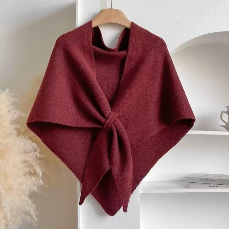 Wool Knitted Triangular Shawl Scarf for Women, New Solid Color Large Shawl