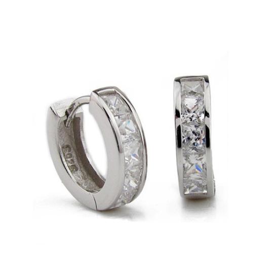 Fashion Men's Silver Plated Small Round Square Rhinestone Hoop Huggie Earrings