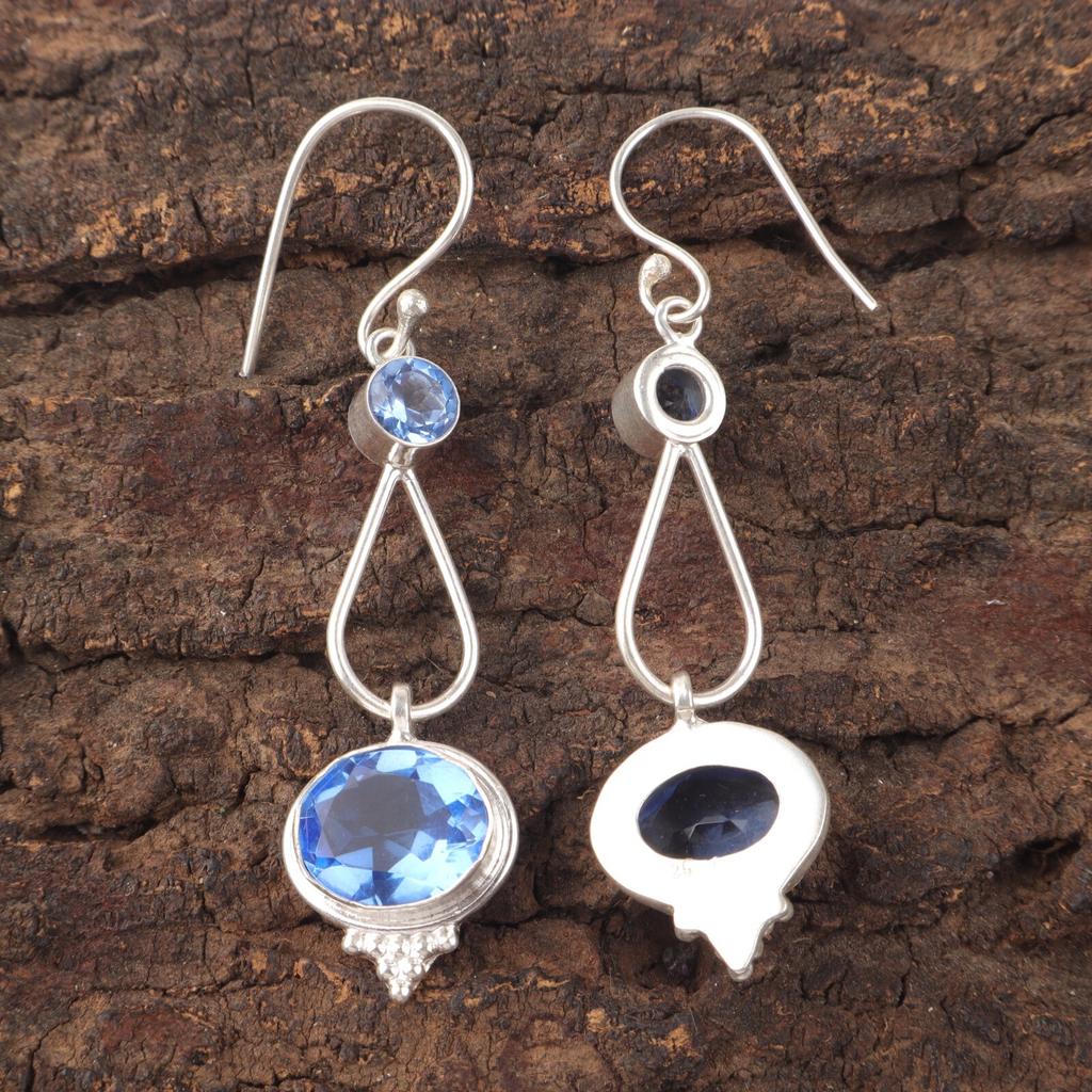 Natural Tanzanite Gemstone 925 Sterling Silver Jewelry Handcrafted Earrings2.50" EE-132-3
