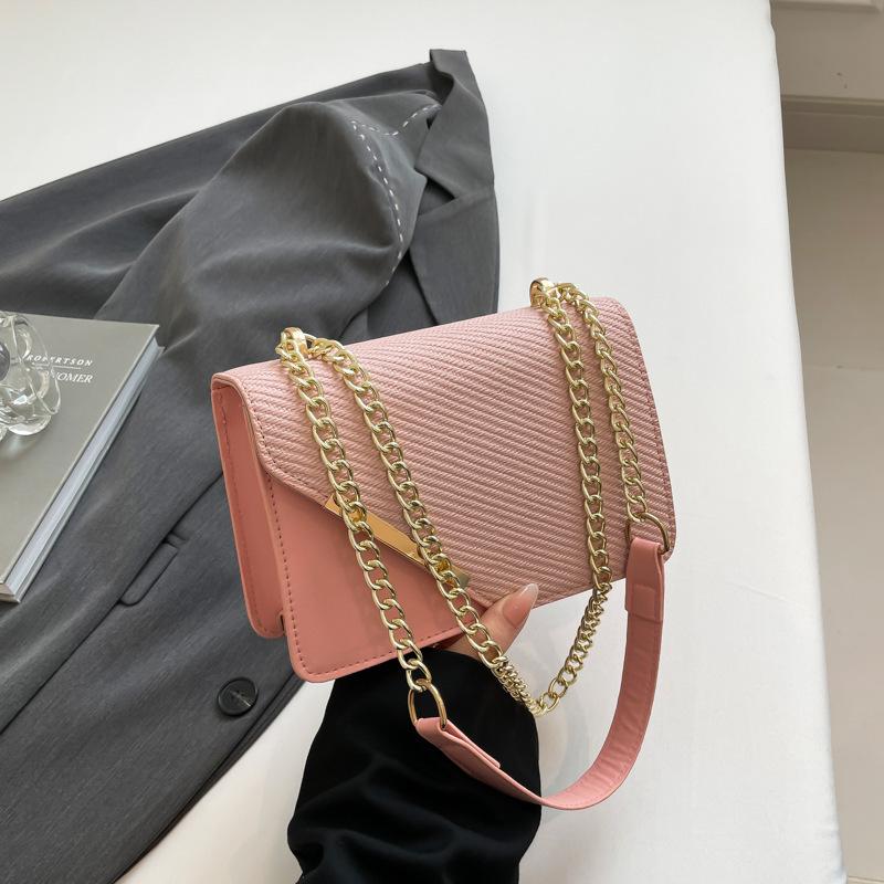 Popular Diagonal Iron Edge Handbag Women's 2025 New Solid Color Small Square Bag Casual Shoulder Messenger Bag Small Square Bag