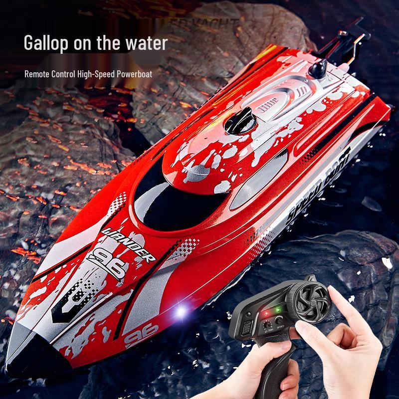 Children's High-Speed Remote Control Boat - Waterproof, Shockproof, Anti-Flip with Lights, 2.4G Yacht