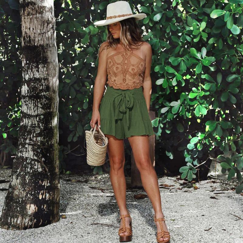 Summer Women's Shorts Cotton Linen Ruffle Fashion Wide Leg Shorts Draped Casual Pants