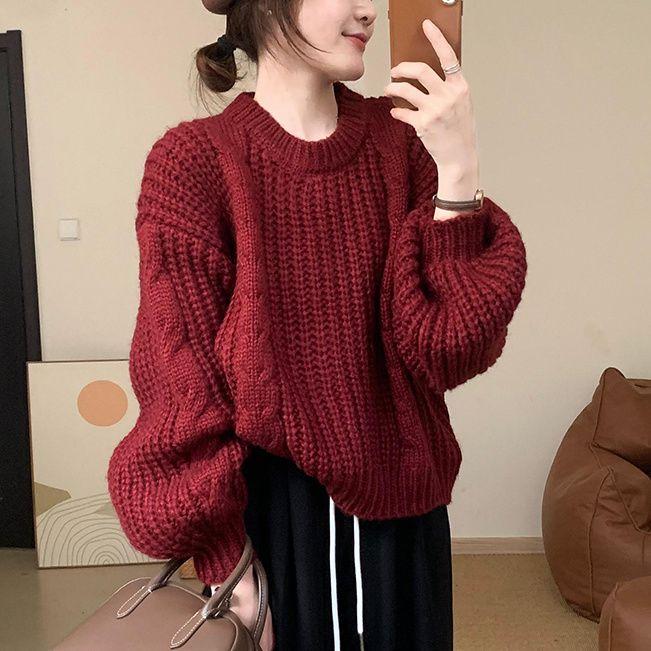 

Women s Slimming Lady Niche Twist Sweater Autumn Winter Loose Chunky Yarn Korean Style Long Sleeve Knit Top S