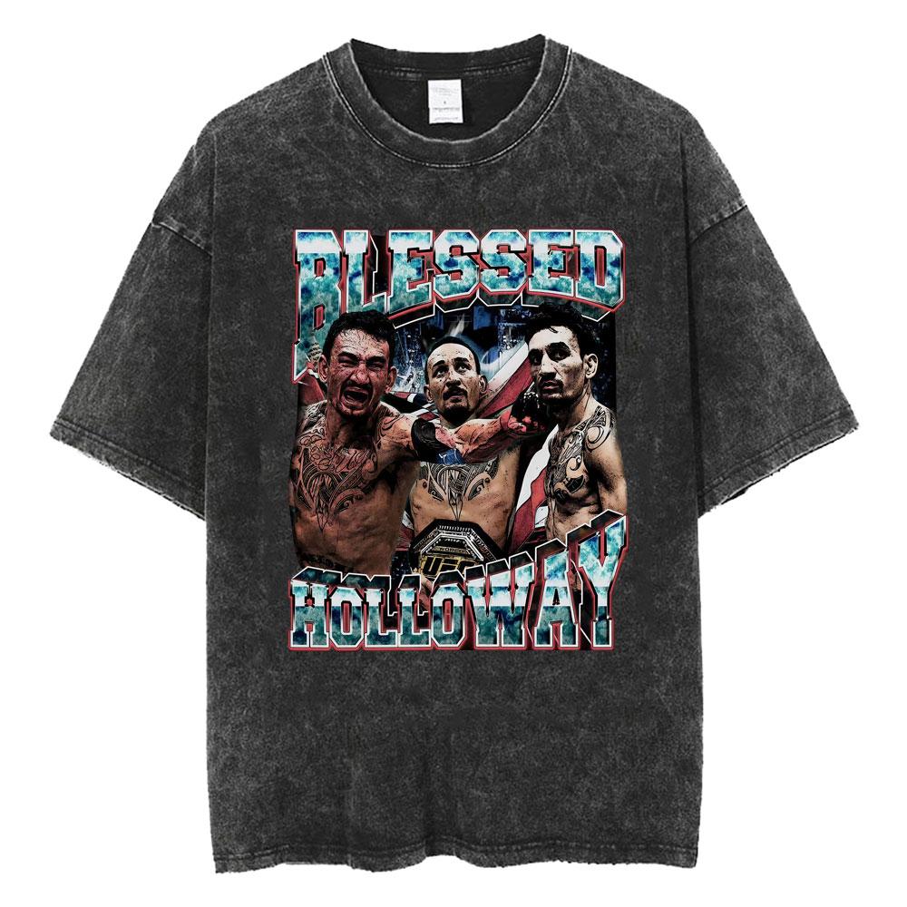 Limited Max Holloway Blessed Retro Washed Tshirts Men Women Violence Aesthetic Oversized Tshirt Summer Tops Streetwear T Shirt