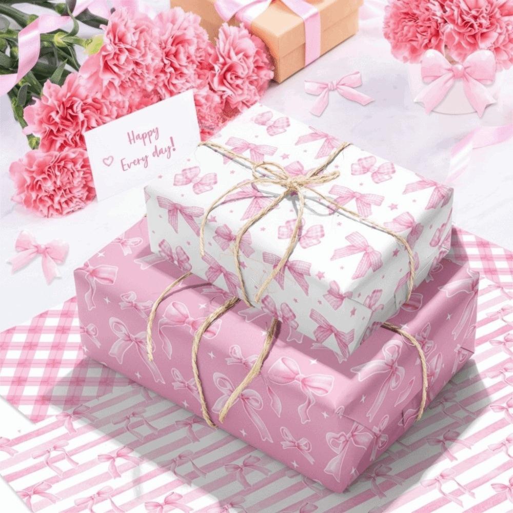 12pcs Pink Bow Wrapping Paper DIY Packaging Paper New Gift Wrapping Paper Birthday