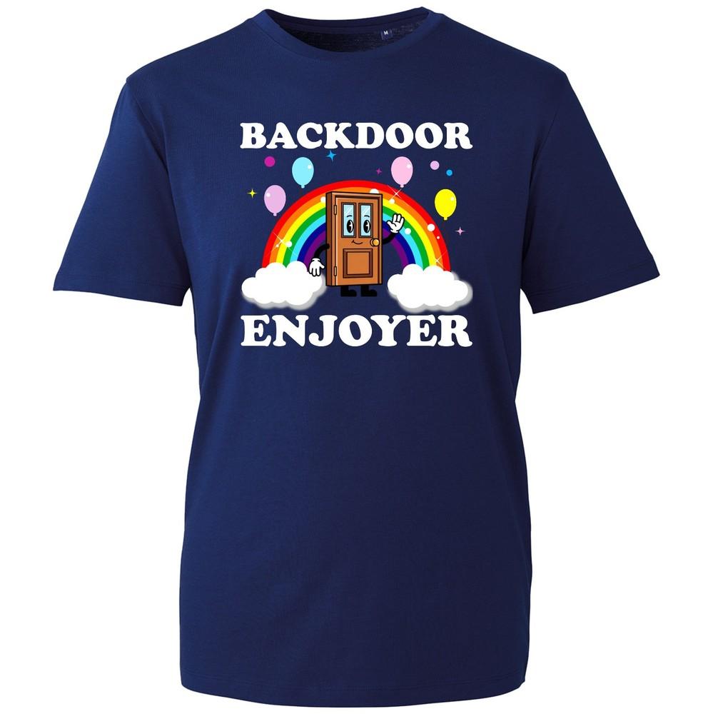Backdoor Enjoyer Funny Retro Rainbow Graphic Tee Y2k Meme Unisex Black Tshirt S