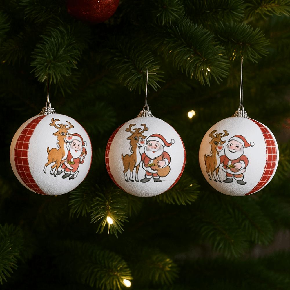3PCS/SET Flocked Christmas Tree Ornament Snowman/Santa Claus/Elk Cartoon Christmas Hanging Ball Shimmer Colorful