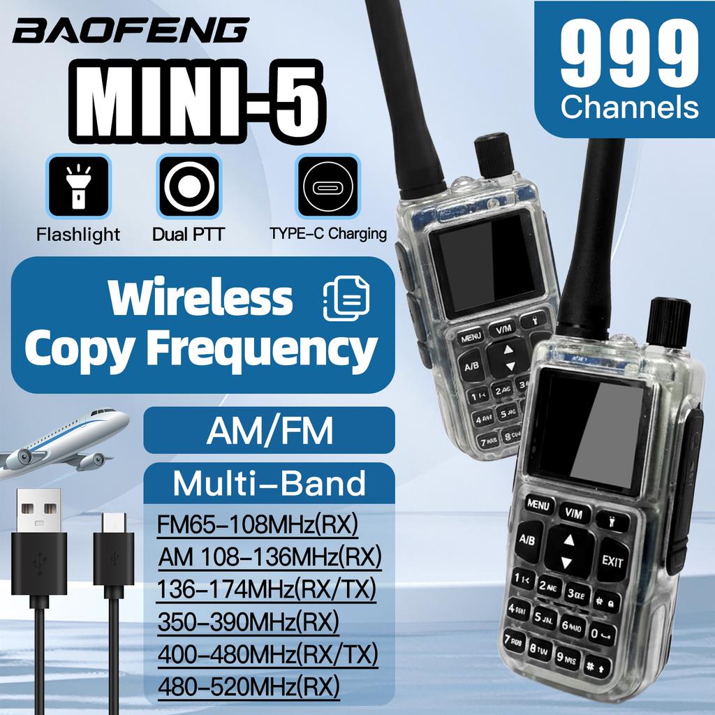 1/2PCS Baofeng MINI-5 Ual Band Dual PTT Walkie Talkie 5RMINI VOX FM Amateur Radio Type-C Charge Handheld Transceiver Two Way Rad