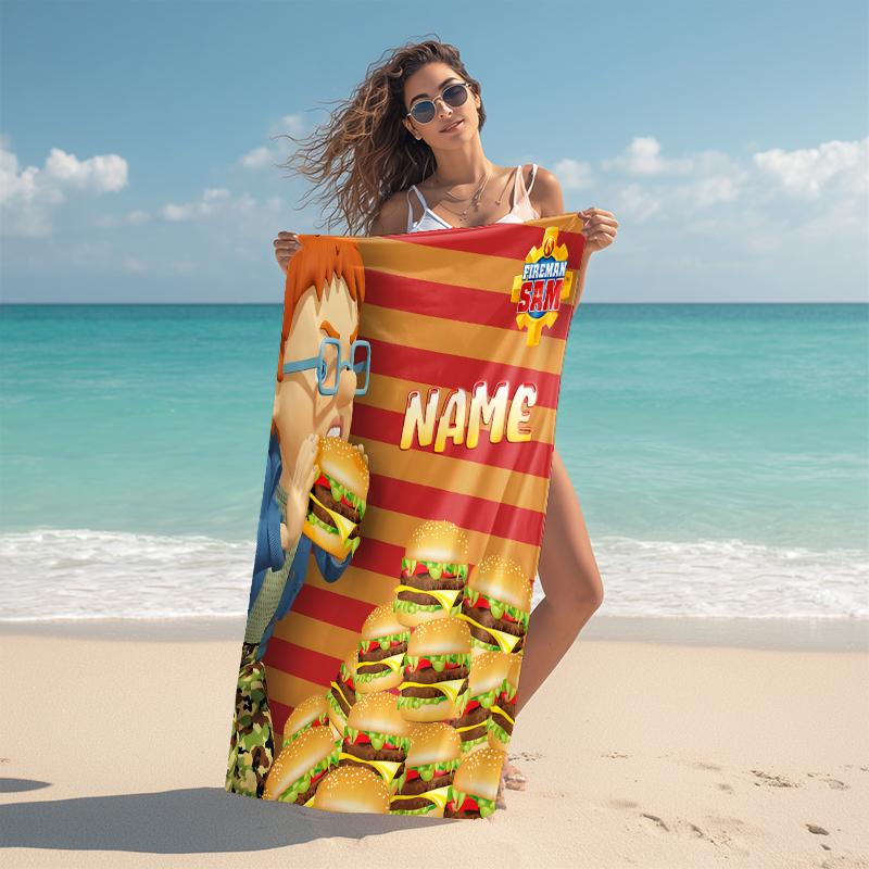 Personalized Fireman Sam Birthday Bash Beach Towel Microfiber Beach Towel Thin Absorbent for Beach Swimming Yoga Bath Sports. 0910191