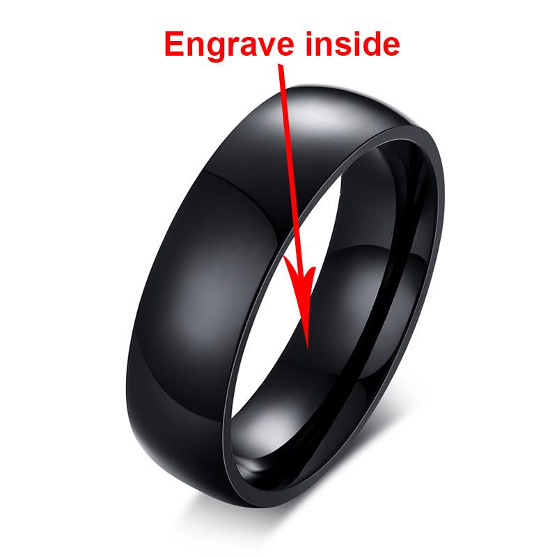 Vnox Personalisierter Ring aus Edelstahl mit abgeschrägter Kante und gebürstetem Mittelring für Männer und Frauen, schwarzer Ehering, individueller Ring mit Namen, Buchstaben und Datum