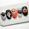 24pcs Halloween Press On Nails Short Oval Bat Fake Nails with Spider Skull Pumpkin Spider Web Designs Ghost False Nail Halloween Acrylic Nail Kit