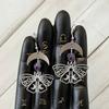 Exquisite Romantic Crescent Moon Purple Crystal Bead Hollowed-out Moth Dangle Earrings for Woman Girl Korean Gothic Jewelry Gift
