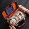 Chinese Ru Kiln Kung Fu Teaset Portable Travel Outdoor Household Ceramic Teapot Tea Canister Tea Cup Tea Sets Leather Bag New
