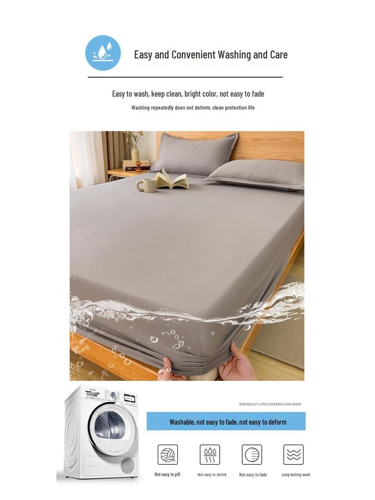 Waterproof & Breathable Raw Cotton Fitted Sheet Set - Single, Skin-Friendly, Solid Color, Urine-Proof, Full Wrap Protective Cover