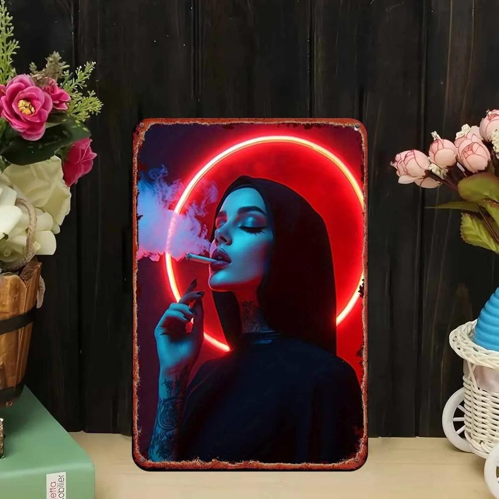 Vintage Glow In the Dark Tin Sign Retro Neon Wall Art Metal Decor for Home Bar Garage