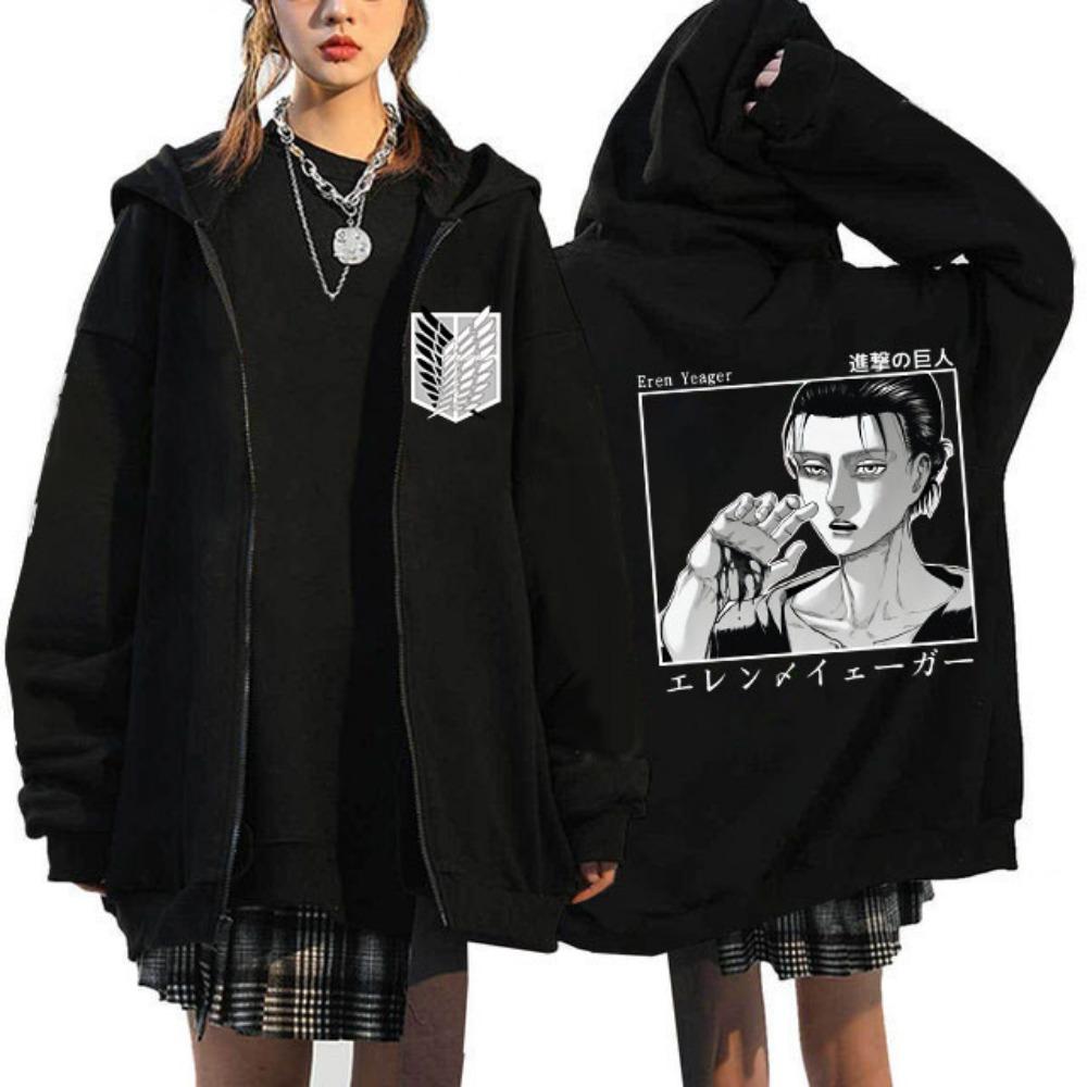Anime Attack on Titan Poslední sezóna Mikina s kapucí na zip Shingeki No Kyojin Y2k Bundy na zip Mikiny Eren Yeager Manga Streetwear
