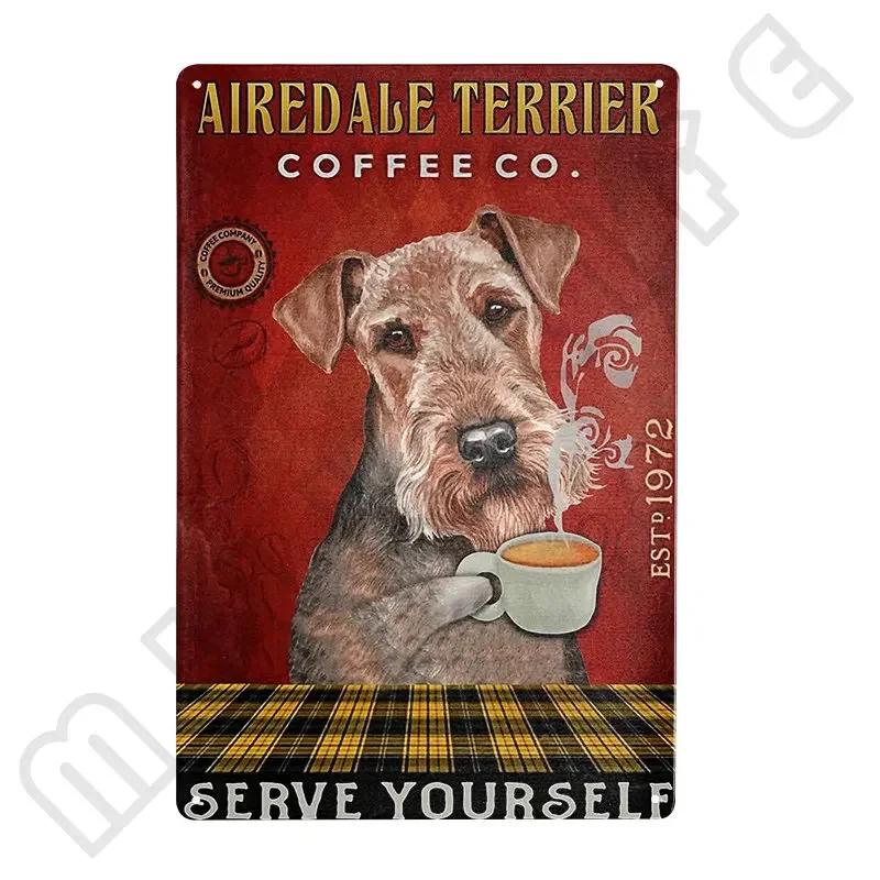 Airedale Terrier Metal Tin Sign Funny Pet Wall Decor for Kitchen Bathroom Bar Office Cafe  X Inch