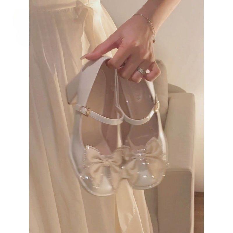 Xiaoxiangfeng bow shoes fairy style high heels female 2025 spring thousand gold rhinestone thick heel Mary Jane single shoes