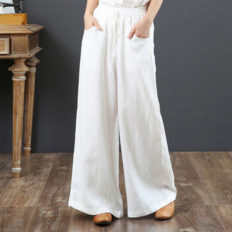 Women s High-Waisted Wide-Leg Linen Yoga Pants - Loose, Casual, Cotton Blend S (80-95 jin)