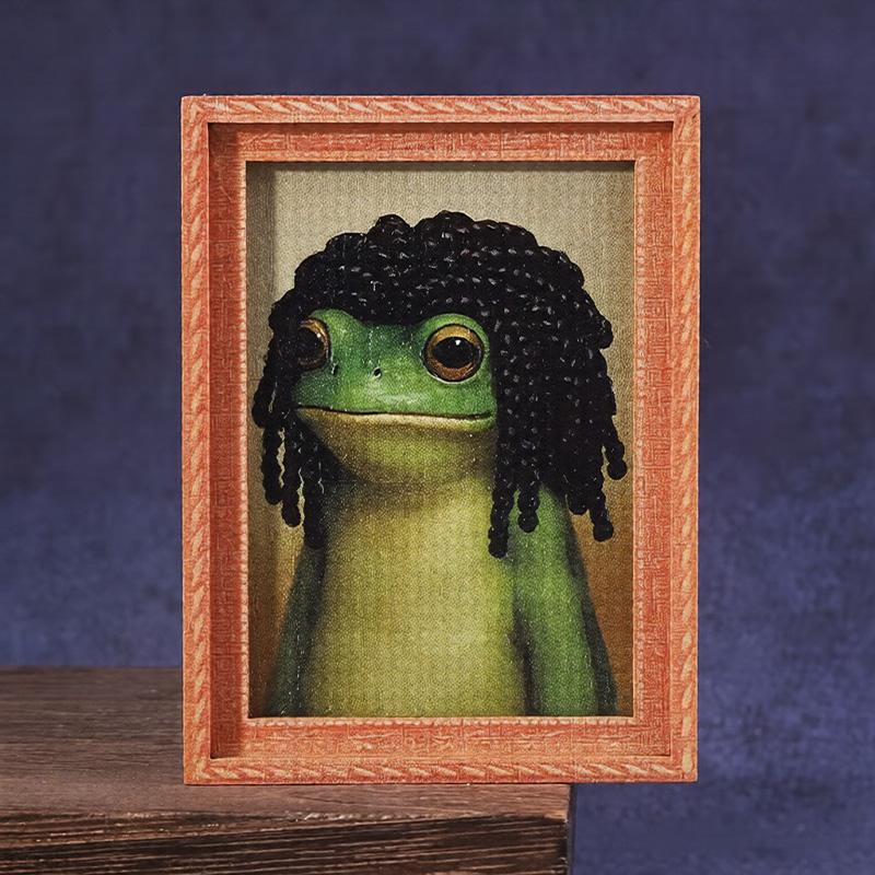 Funny Fridge Magnet Frog Refrigerator Sticker Wood Artistic Photo Framed Creative Frog Small Magnets Decoration
