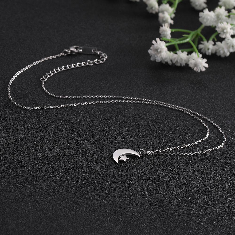Stainless Steel Crescent Moon Star Pendant Necklace Ladies Birthday Party Jewelry Gift Cute Fashion Accessory